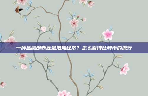 一种金融创新还是泡沫经济？怎么看待比特币的流行